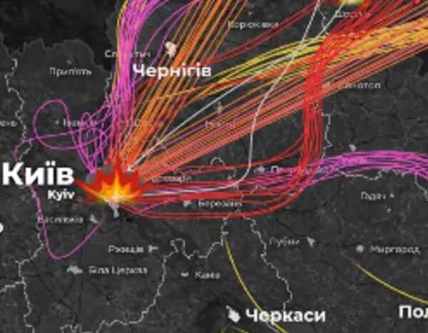 Українська атака: схема приблизного шляху ракет і дронів