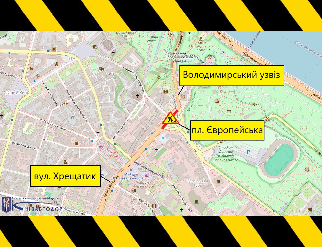 Європейську площу в Києві перекриють до 6 вересня: схема руху 4 Схема обмеження руху Європейською площею